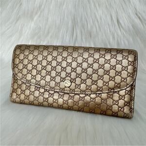 Gucci Metallic Leather Microguccisima Trifold Long Wallet